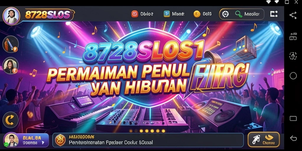 Screenshot menunjukkan gameplay seru 8728SLOTS dengan musik berirama.