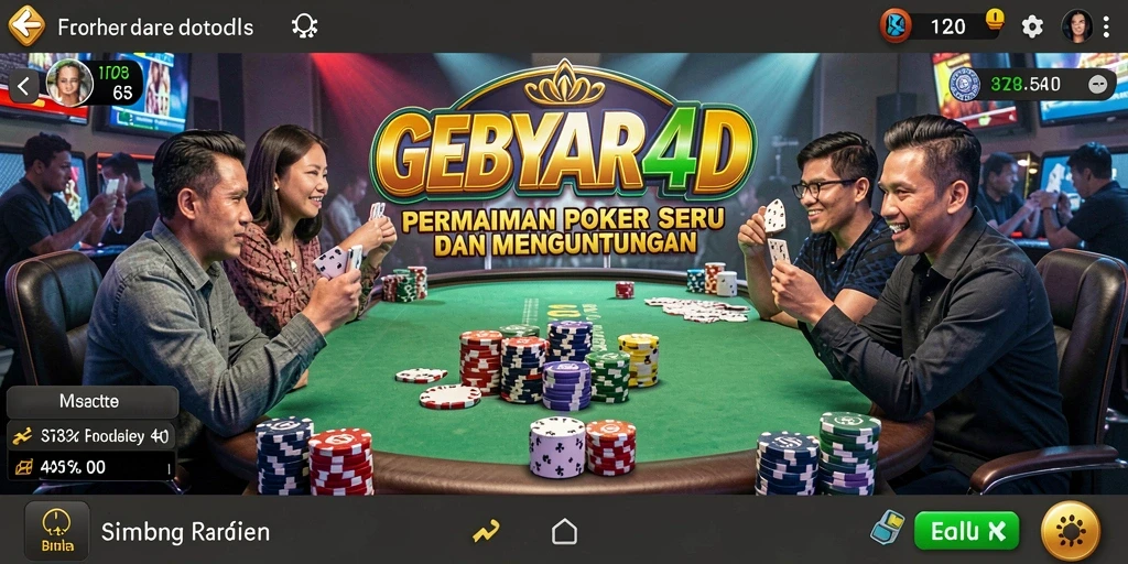 Screenshot gameplay GEBYAR4D menampilkan suasana permainan Poker yang seru.