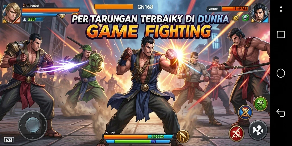 Tangkapan layar utama GN168 menampilkan pertarungan yang mendebarkan antara karakter-karakter kuat.