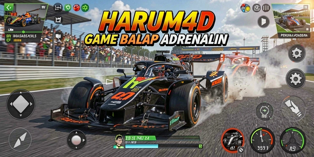 Screenshot gameplay yang menunjukkan aksi balap mendebarkan di HARUM4D.