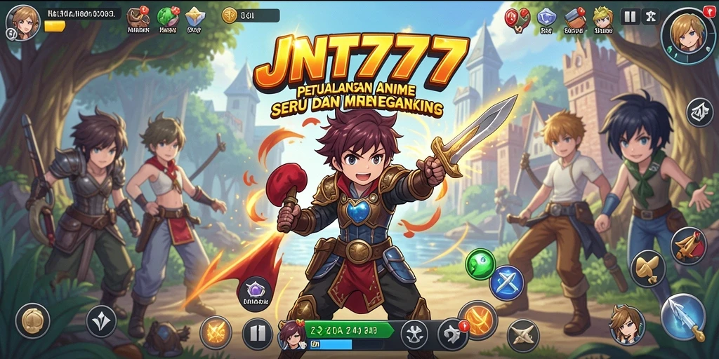 Screenshot JNT777 menampilkan pertarungan karakter anime yang seru.