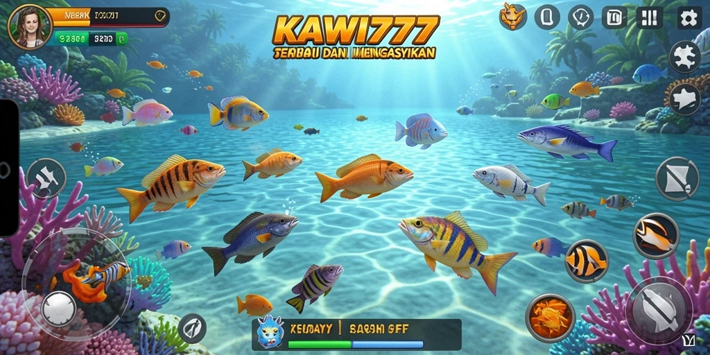 Tangkapan layar gameplay KAWI777 menampilkan aksi menembak ikan yang seru.