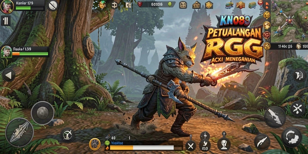 Screenshot KNO89 menampilkan aksi pertempuran yang epik dalam dunia fantasi.