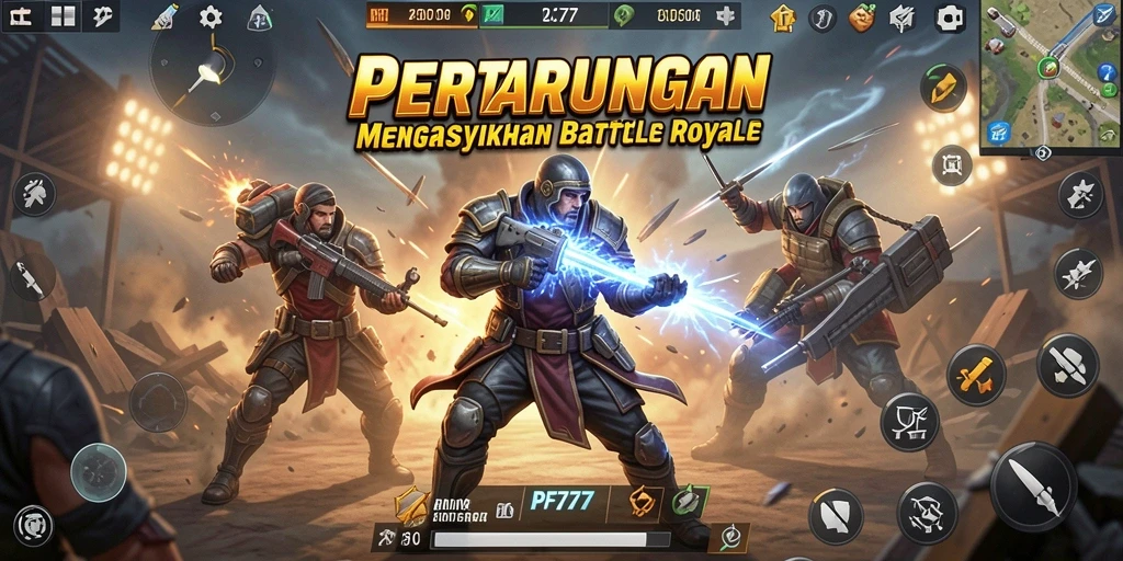 Tampilan gameplay seru PF777 dalam arena Battle Royale.