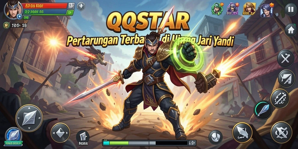 Screenshot gameplay QQSTAR menampilkan pertarungan yang mendebarkan dan grafis menawan.