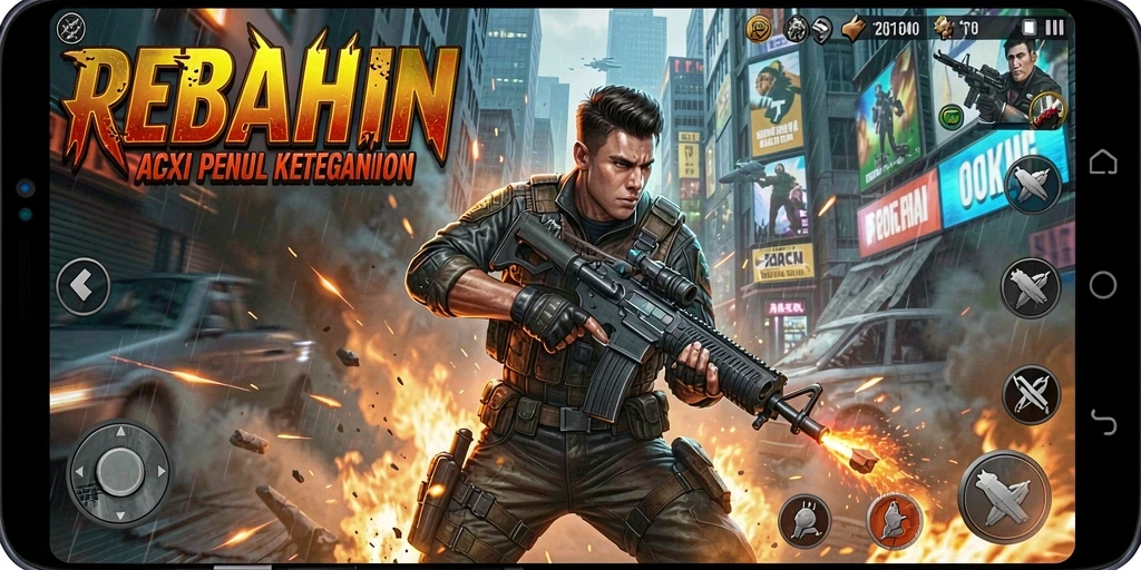 Tampilan gameplay seru dalam permainan TPS REBAHIN.
