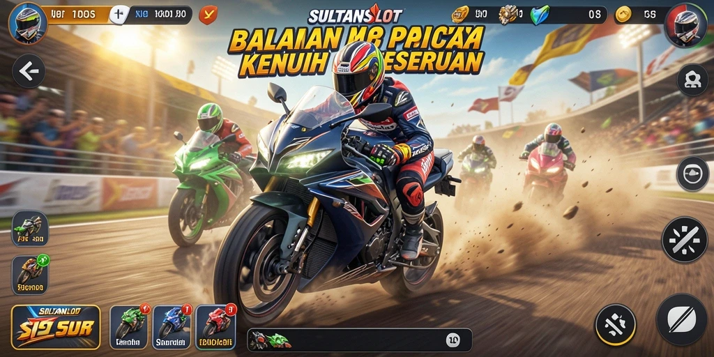 Gameplay SULTANSLOT yang mendebarkan saat balapan motor.