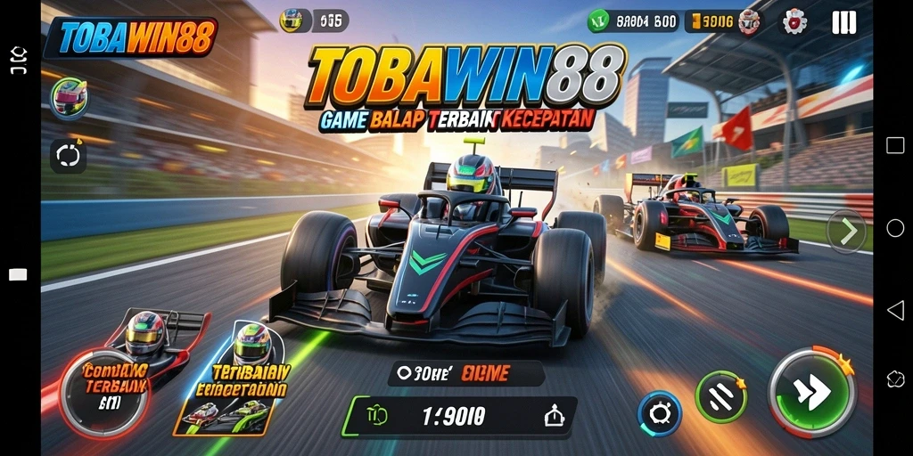 Screenshot gameplay TOBAWIN88 menampilkan balapan yang seru dan grafis menarik.