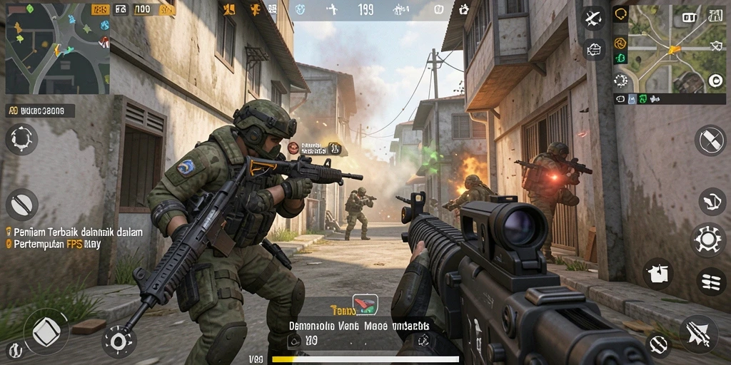 Screenshot V89 menampilkan aksi tembak-menembak yang intens.