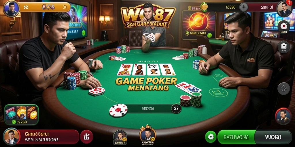 Screenshot gameplay WG87 menampilkan aksi poker yang intens.